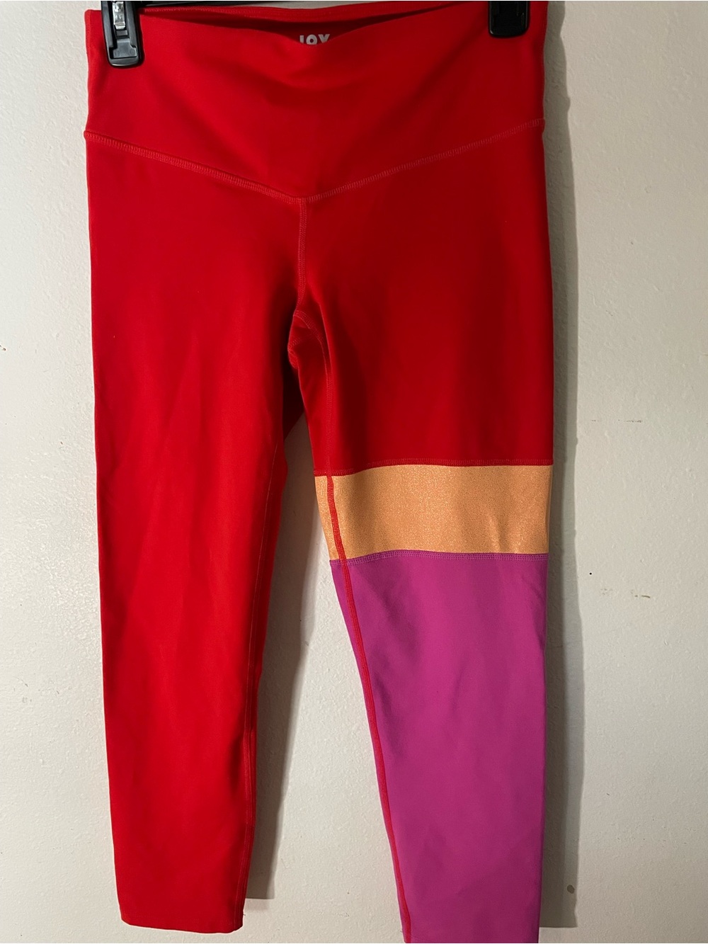 JoyLab Red Leggings with Peach and Pink Colorblock Leg